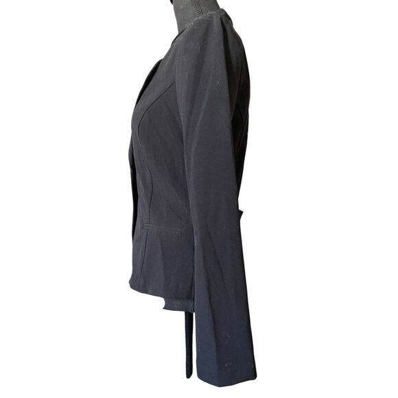 90's black stretch blazer Medium Y2K wide lapel single button - Picture 3 of 8